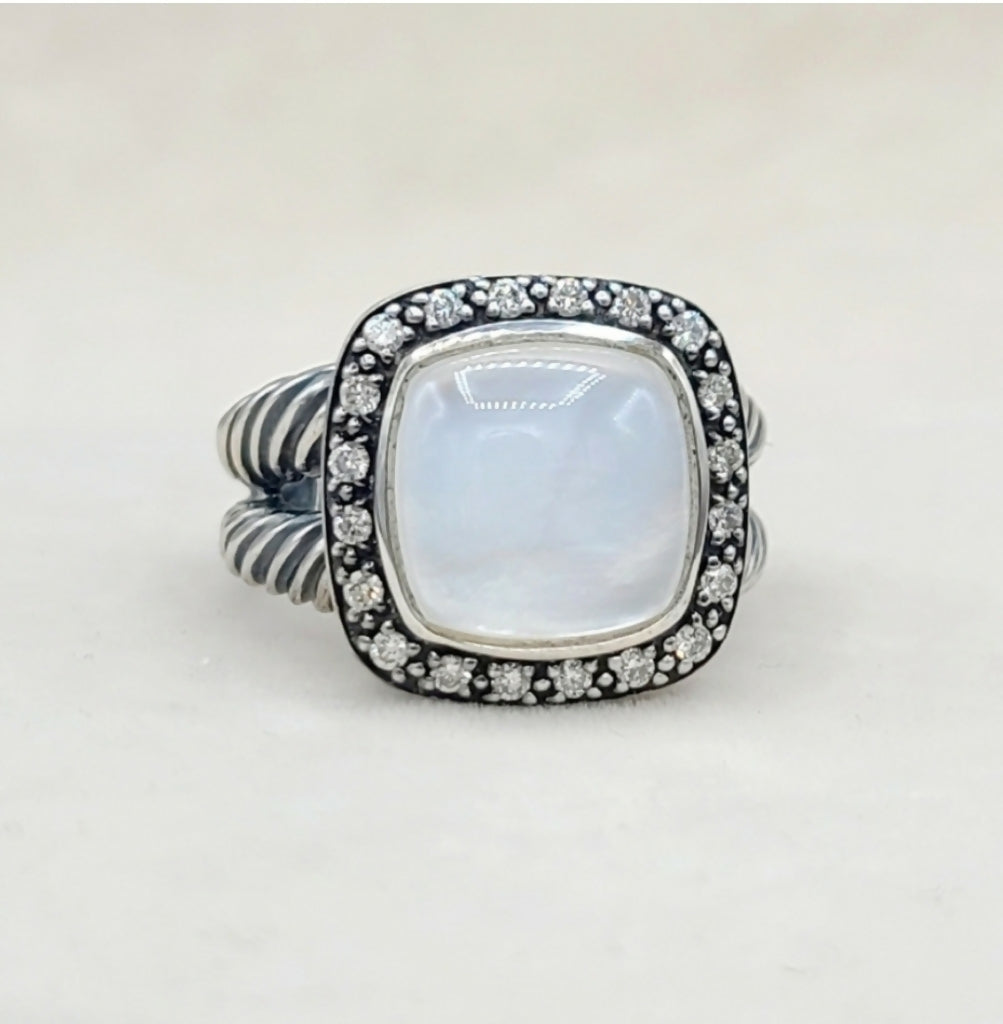 David Yurman Albion 14mm Moon Quartz (Moonstone) Diamond Ring