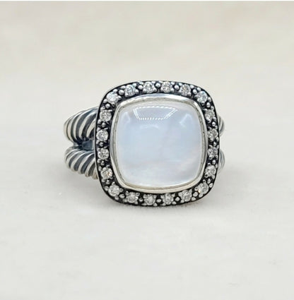 David Yurman Albion 14mm Moon Quartz (Moonstone) Diamond Ring