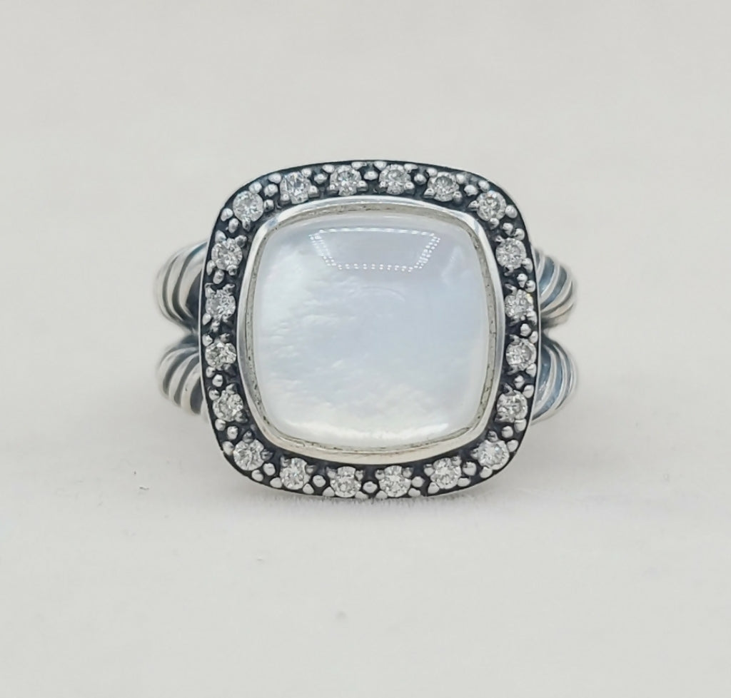 David Yurman Albion 14mm Moon Quartz (Moonstone) Diamond Ring