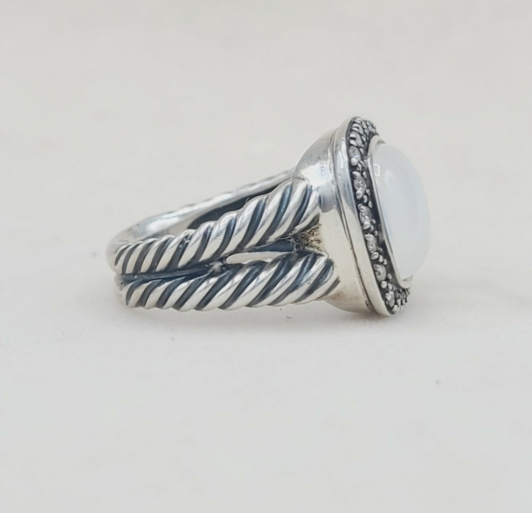 David Yurman Albion 14mm Moon Quartz (Moonstone) Diamond Ring