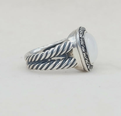 David Yurman Albion 14mm Moon Quartz (Moonstone) Diamond Ring