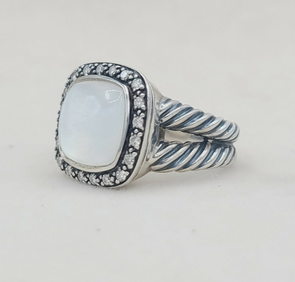 David Yurman Albion 14mm Moon Quartz (Moonstone) Diamond Ring