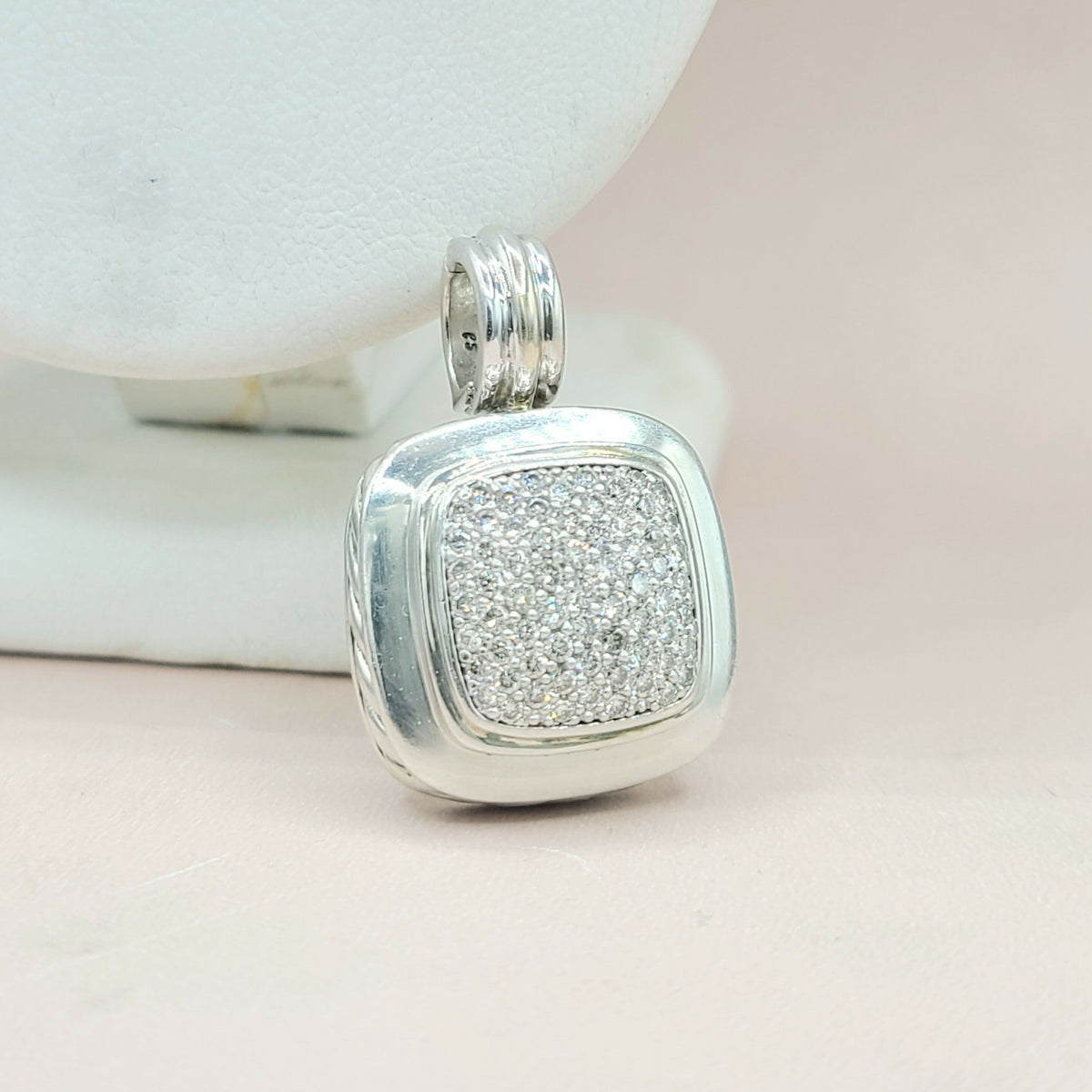  David Yurman Albion 14mm Pavé Diamond & 18K White Gold Pendant Enhancer