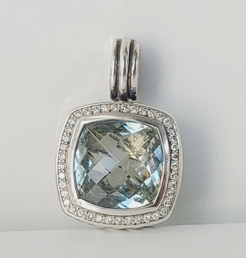 David Yurman Albion 14mm Prasiolite Diamond Pendant Enhancer 