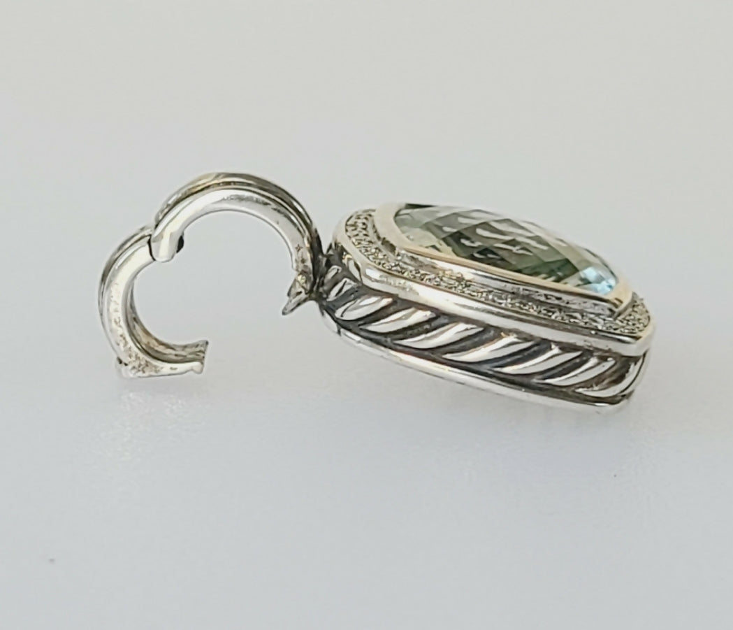 David Yurman Albion 14mm Prasiolite Diamond Pendant Enhancer 