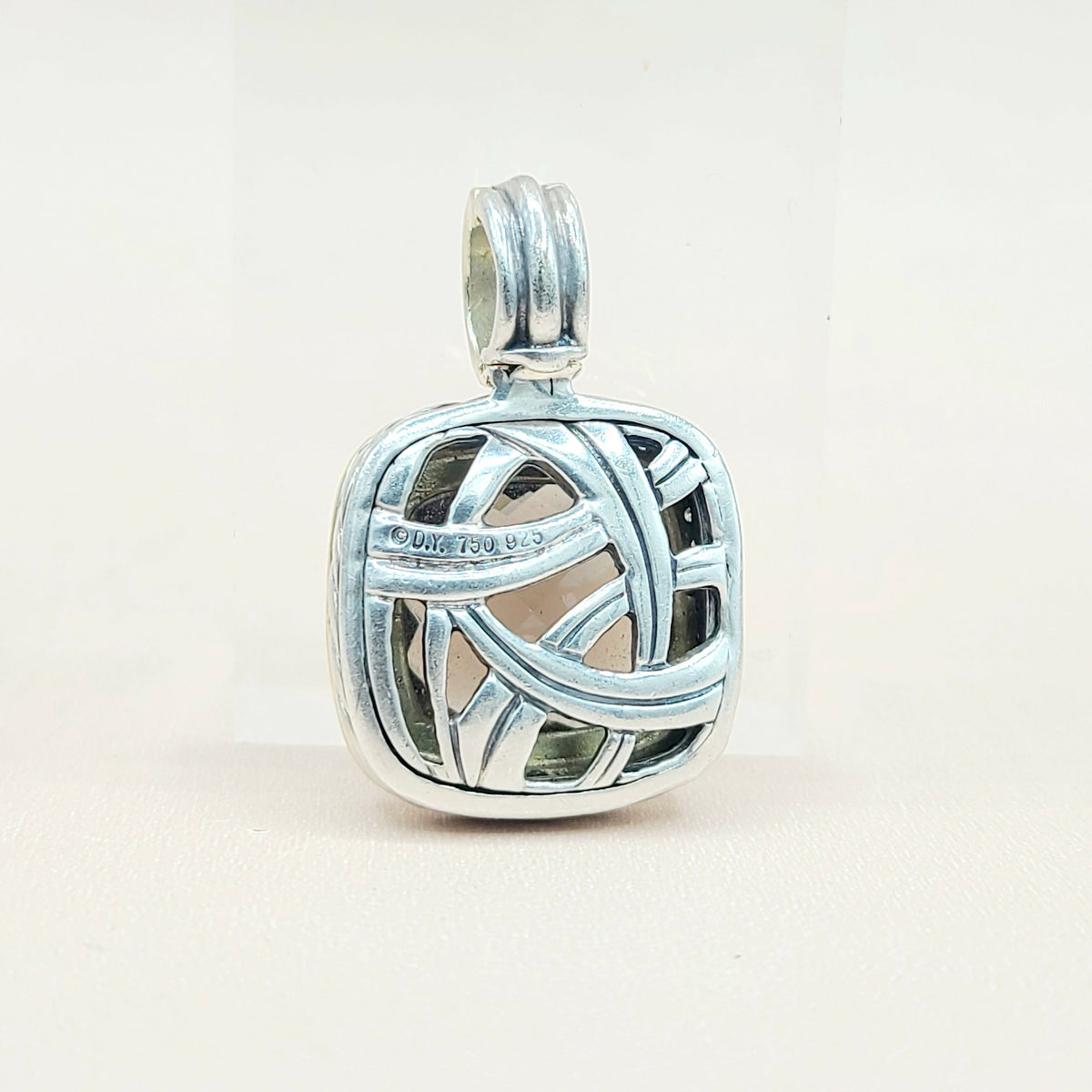  David Yurman Albion 14mm Smoky Quartz Silver & 18k Diamond Pendant Enhancer