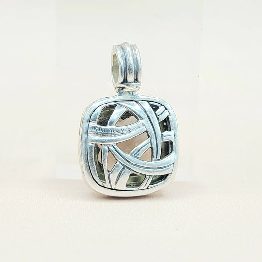  David Yurman Albion 14mm Smoky Quartz Silver & 18k Diamond Pendant Enhancer