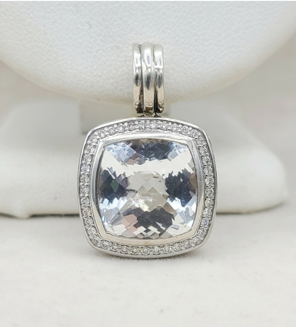 David Yurman Albion 14mm White Topaz Pendant Enhancer With Diamonds