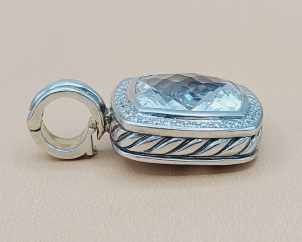 David Yurman Albion 14mm White Topaz Pendant Enhancer With Diamonds