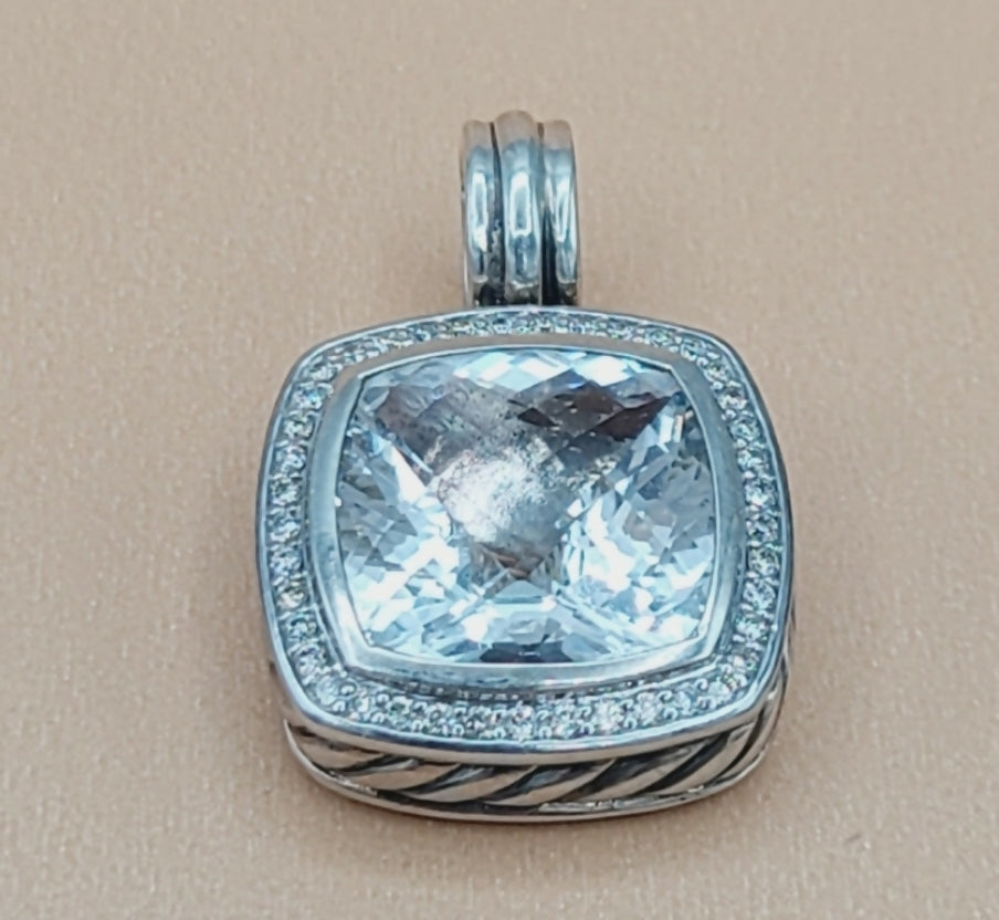 David Yurman Albion 14mm White Topaz Pendant Enhancer With Diamonds