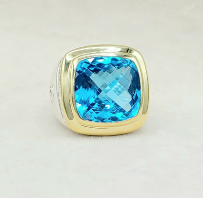 David Yurman Albion 15mm Blue Topaz Ring With Gold