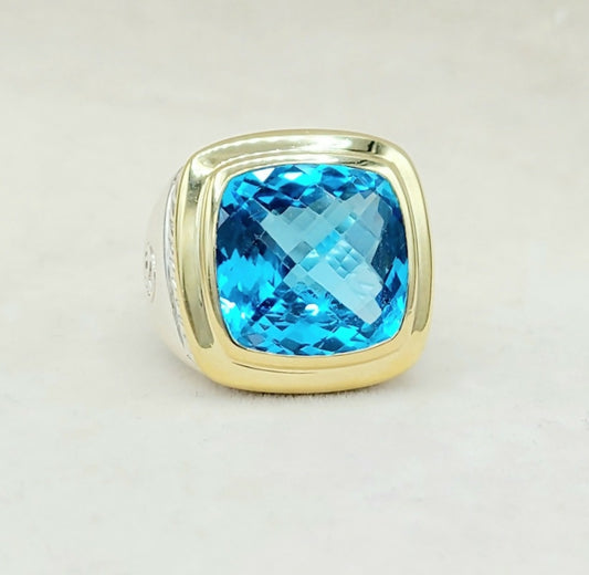 David Yurman Albion 15mm Blue Topaz Ring With Gold