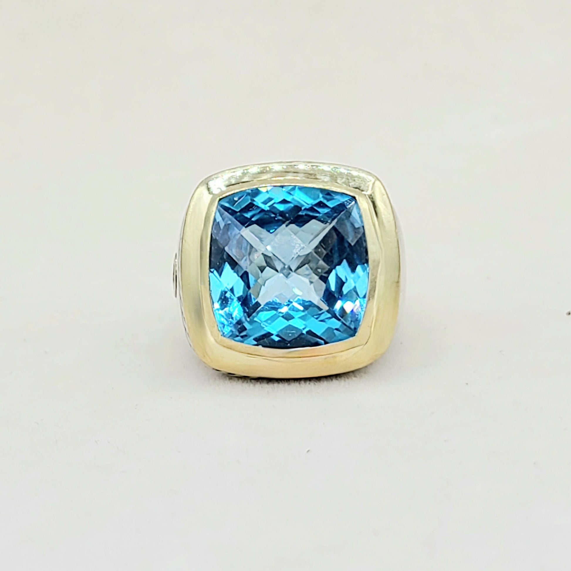 David Yurman Albion 15mm Blue Topaz Ring With Gold