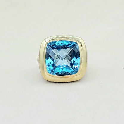 David Yurman Albion 15mm Blue Topaz Ring With Gold