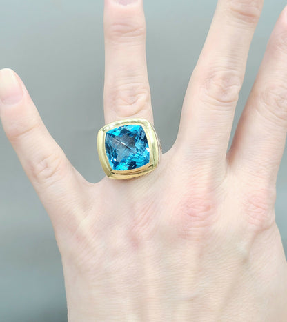 David Yurman Albion 15mm Blue Topaz Ring With Gold