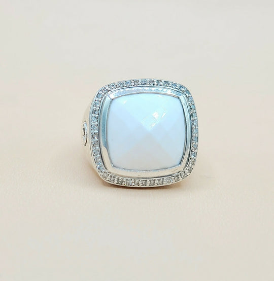  David Yurman Albion-15mm White Agate-Diamond Ring