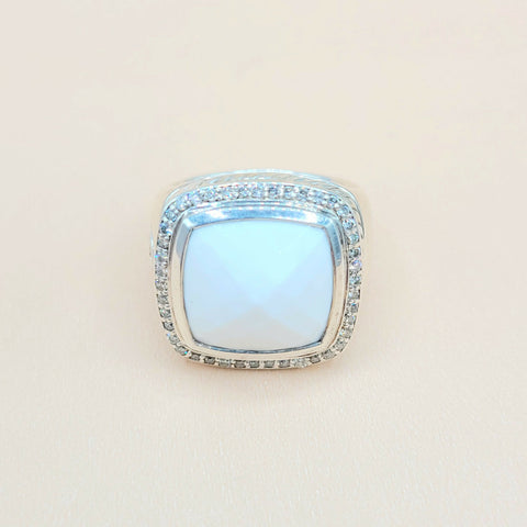  David Yurman Albion-15mm White Agate-Diamond Ring