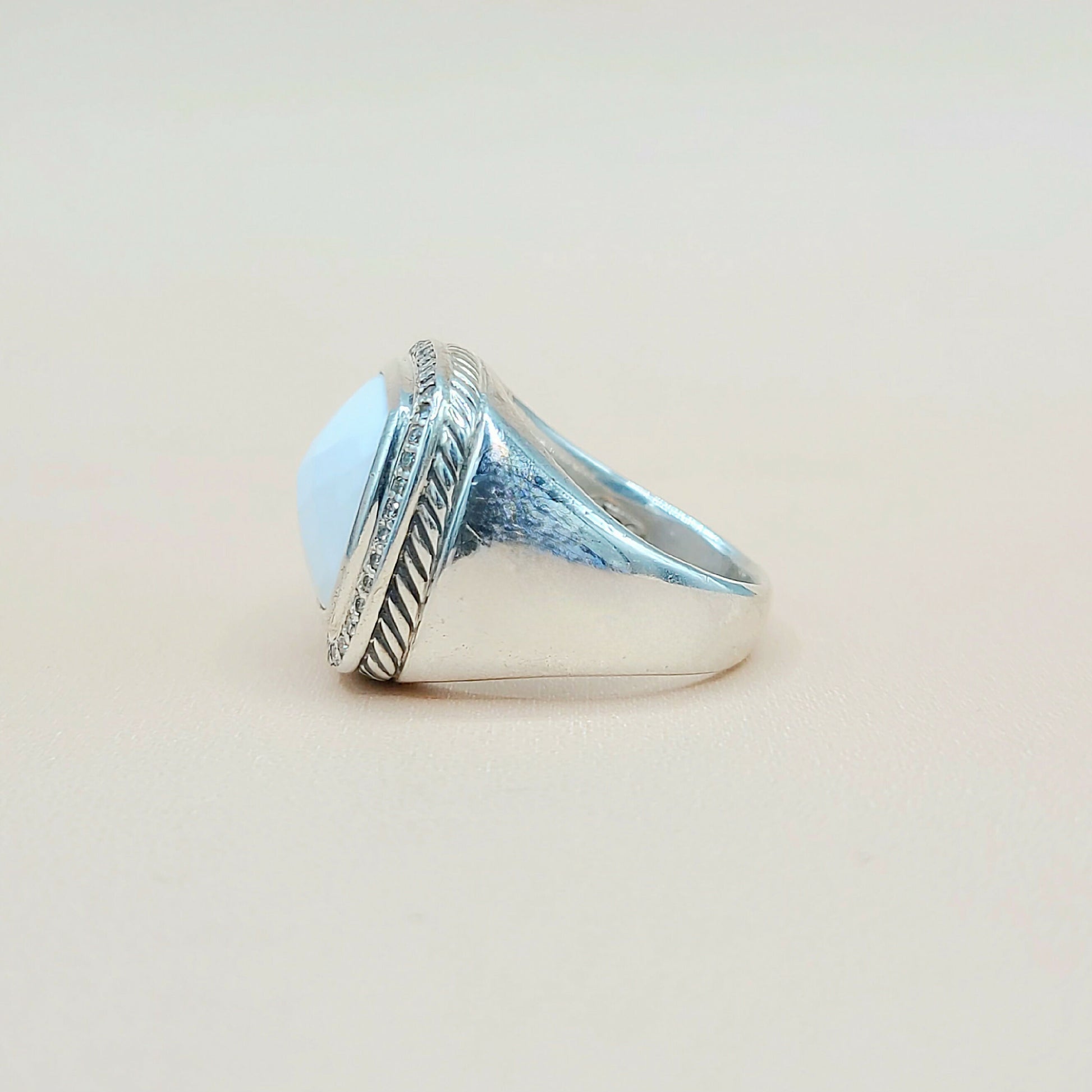 David Yurman Albion White Agate Diamond Ring 15mm Certified Pre-Owned  AYW Luxury #