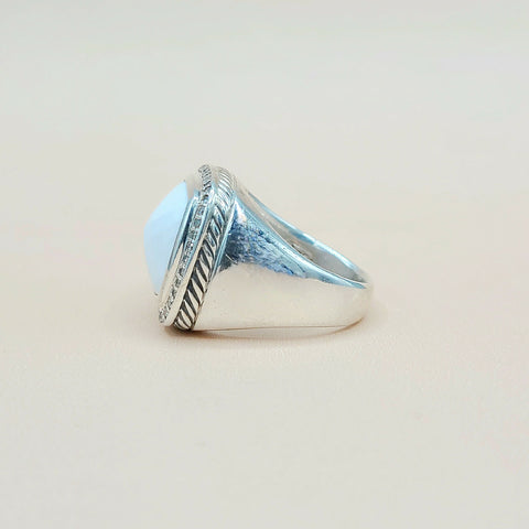  David Yurman Albion-15mm White Agate-Diamond Ring