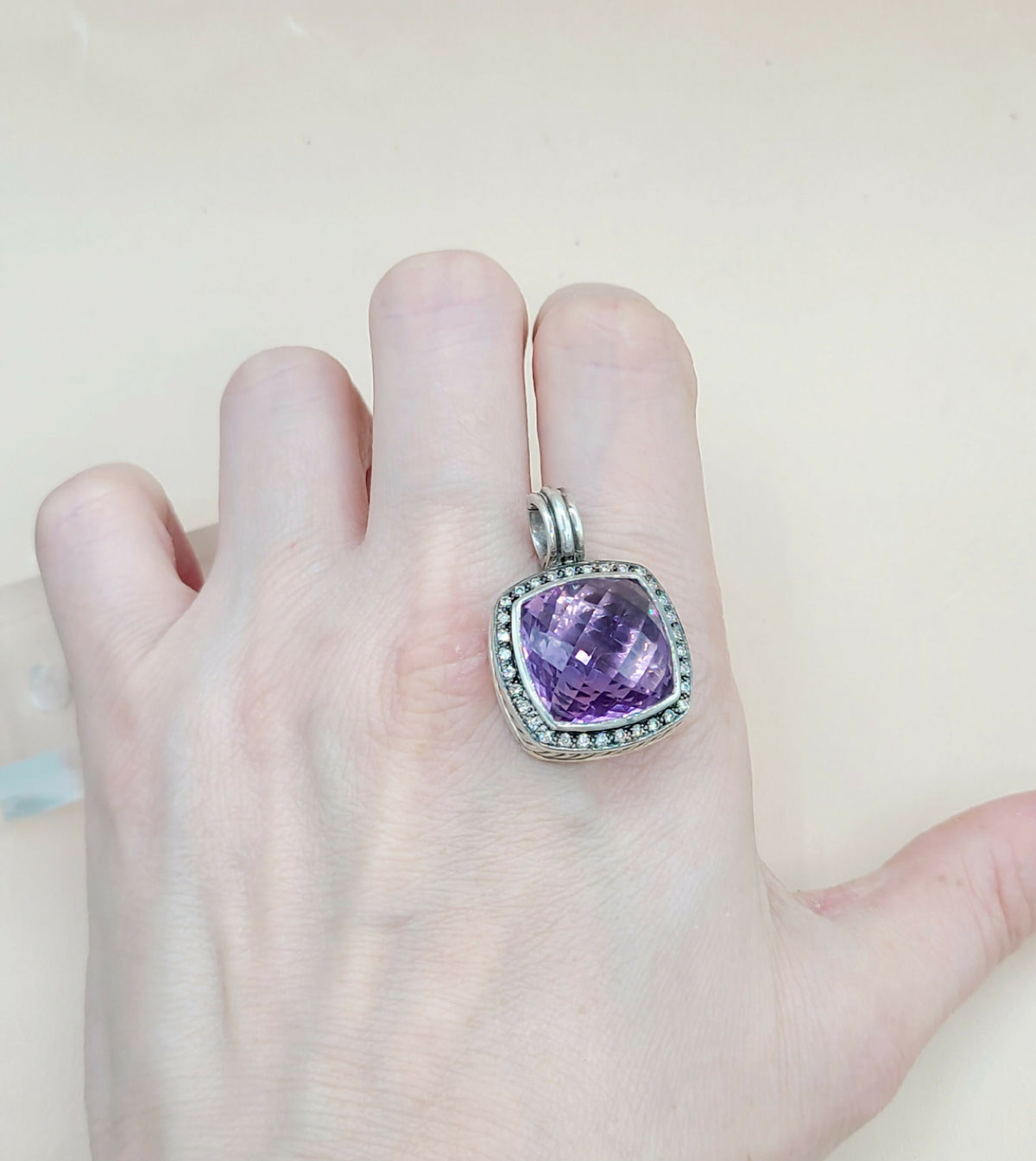  David-Yurman-Albion-Moonlight-Ice 17mm-Amethyst &-Diamond-Pendant