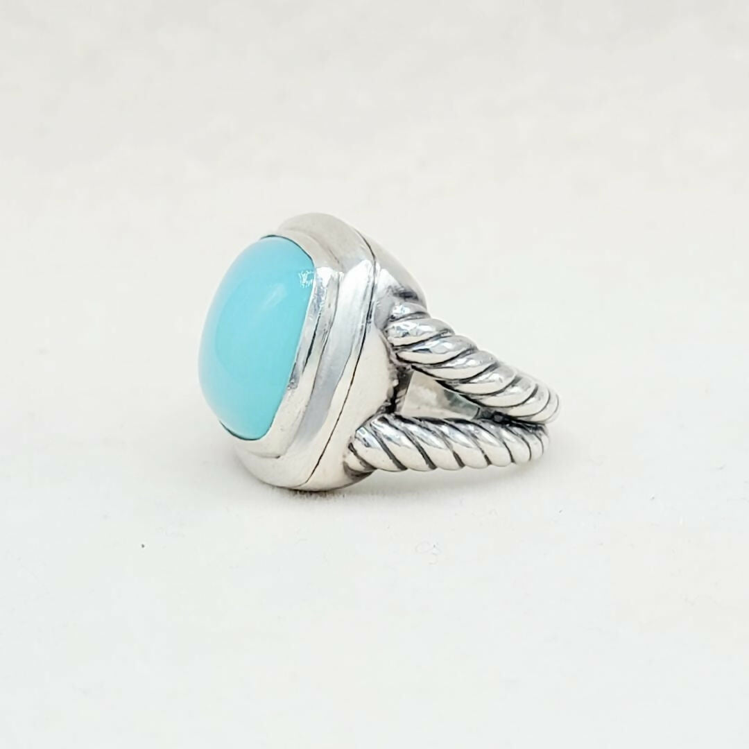 side view David Yurman Albion 17mm Aqua Chalcedony Ring
