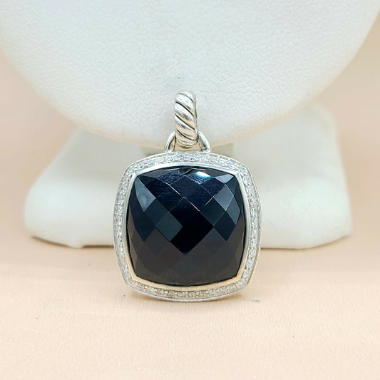  David Yurman Albion 17mm Black Onyx Diamond Pendant Enhancer