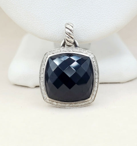 David Yurman Albion 17mm Black Onyx Diamond Pendant Enhancer