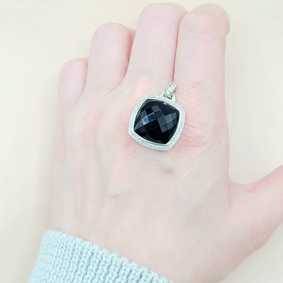  David Yurman Albion 17mm Black Onyx Diamond Pendant Enhancer
