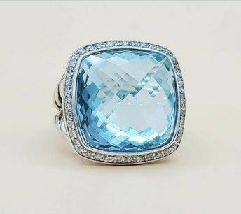David Yurman Albion 17mm Blue Topaz Ring With Diamonds