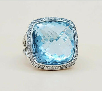 David Yurman Albion 17mm Blue Topaz Ring With Diamonds