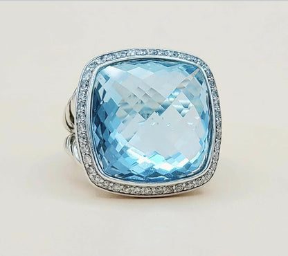 David Yurman Albion 17mm Blue Topaz Ring With Diamonds