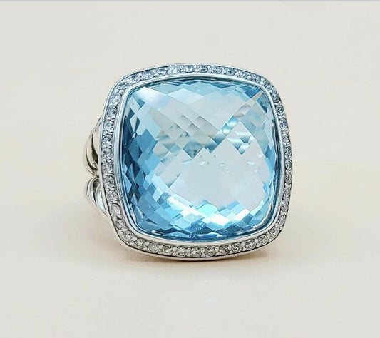 David Yurman Albion 17mm Blue Topaz Ring With Diamonds