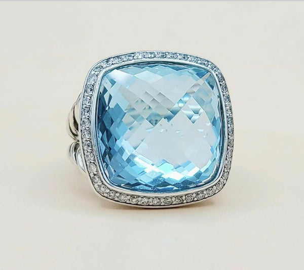 David Yurman Albion 17mm Blue Topaz Ring With Diamonds