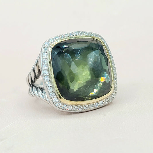  David Yurman Albion 17mm Green Orchid Silver Gold Diamond Ring