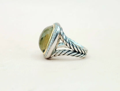  David Yurman Albion 17mm Green Orchid Silver Gold Diamond Ring