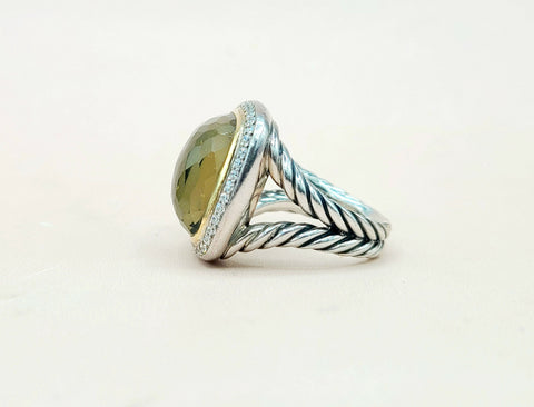  David Yurman Albion 17mm Green Orchid Silver Gold Diamond Ring