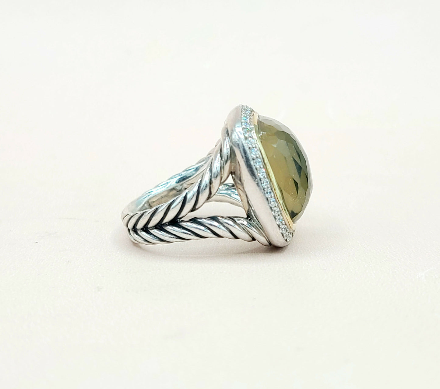  David Yurman Albion 17mm Green Orchid Silver Gold Diamond Ring