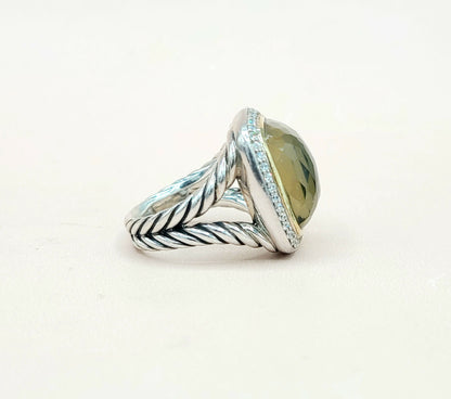  David Yurman Albion 17mm Green Orchid Silver Gold Diamond Ring