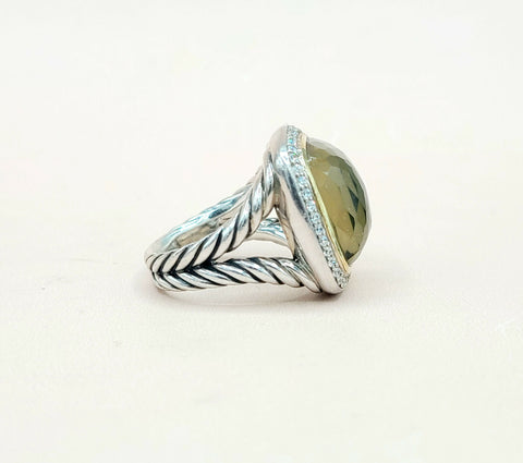  David Yurman Albion 17mm Green Orchid Silver Gold Diamond Ring