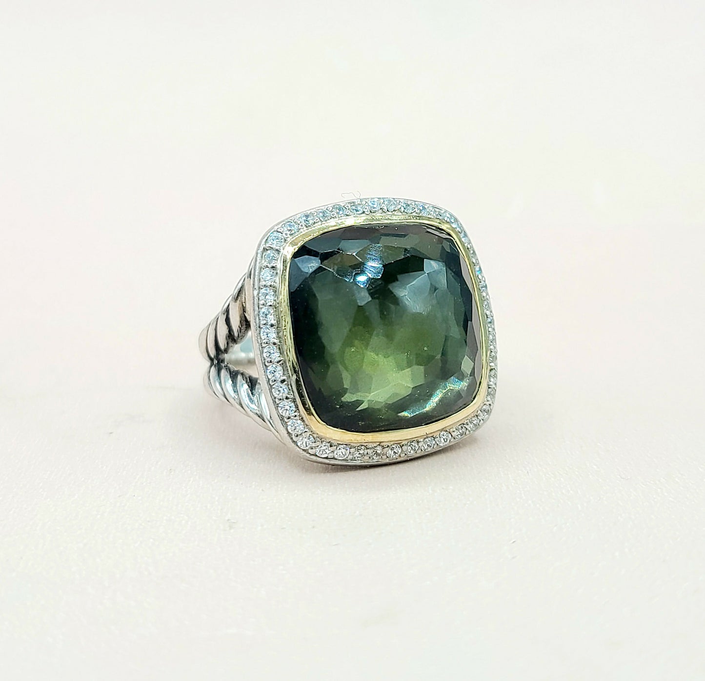  David Yurman Albion 17mm Green Orchid Silver Gold Diamond Ring