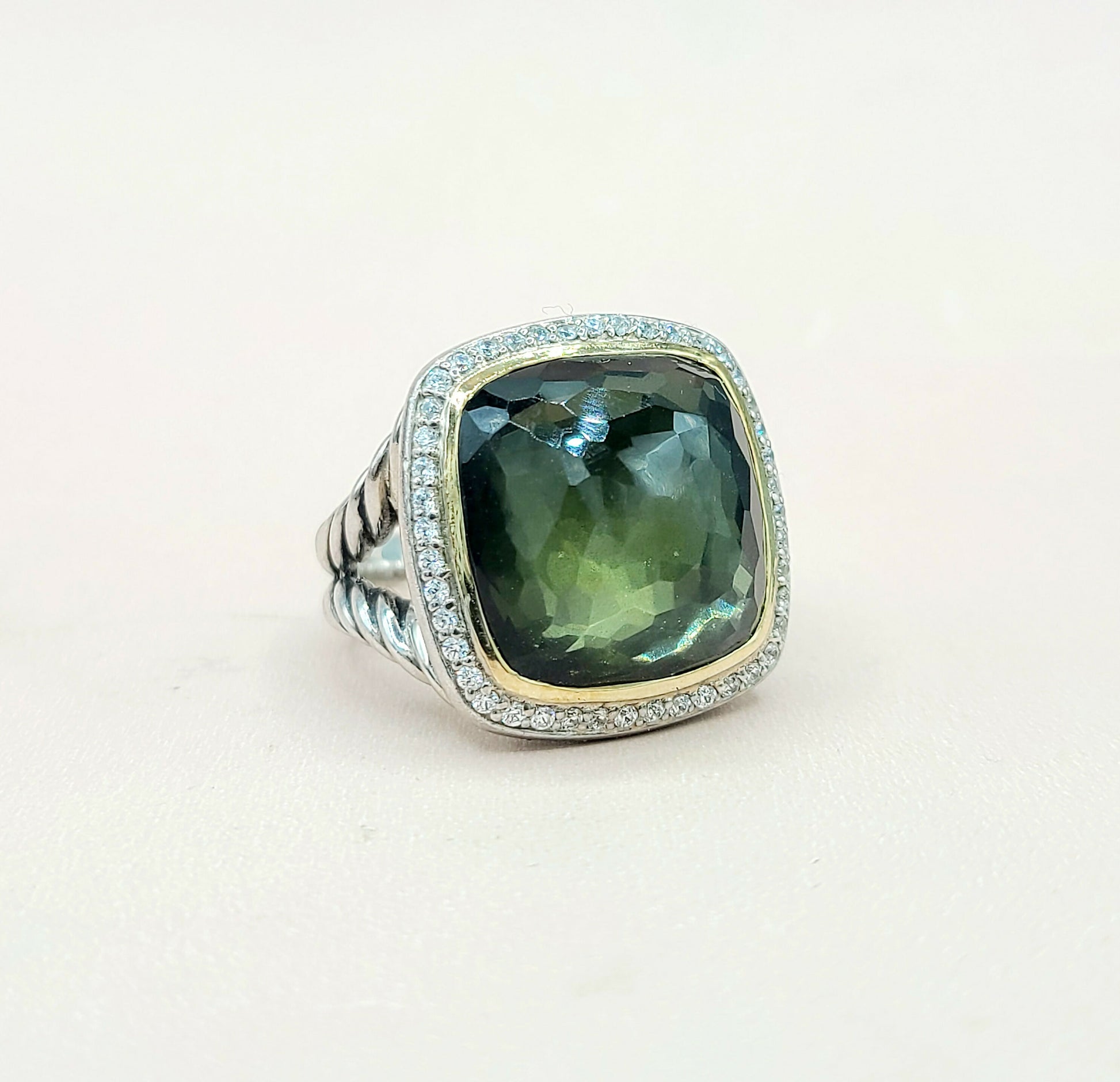  David Yurman Albion 17mm Green Orchid Silver Gold Diamond Ring