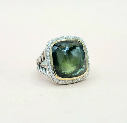  David Yurman Albion 17mm Green Orchid Silver Gold Diamond Ring