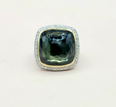  David Yurman Albion 17mm Green Orchid Silver Gold Diamond Ring