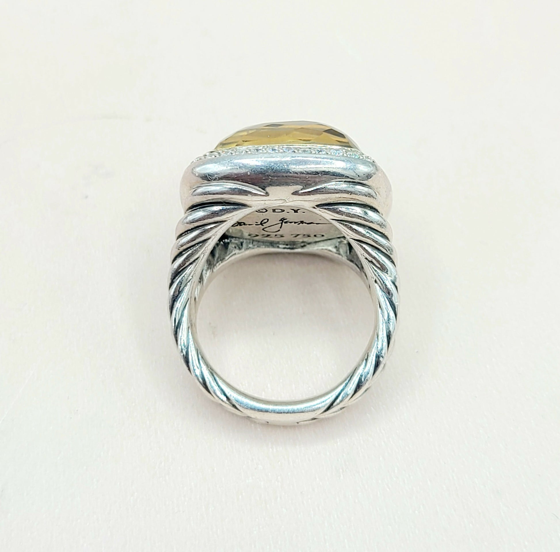  David Yurman Albion 17mm Green Orchid Silver Gold Diamond Ring