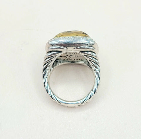  David Yurman Albion 17mm Green Orchid Silver Gold Diamond Ring