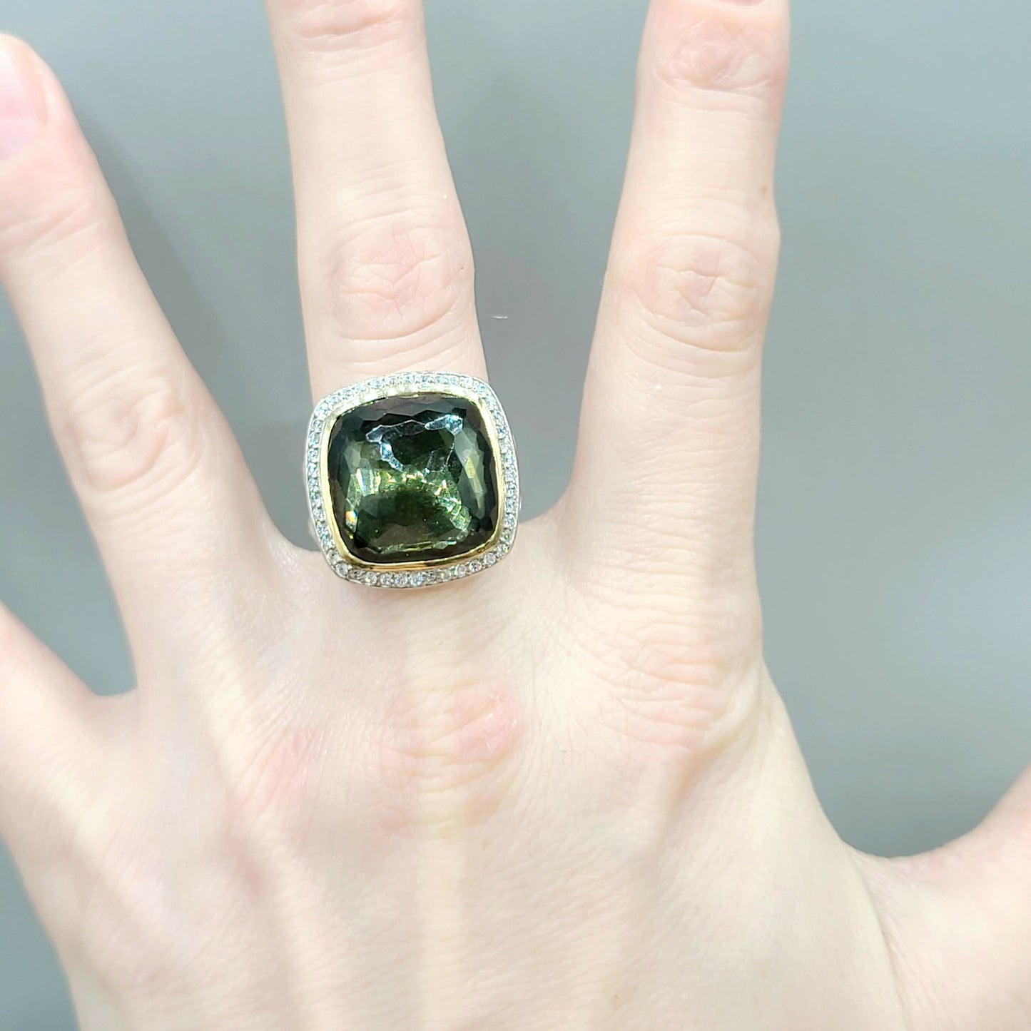  David Yurman Albion 17mm Green Orchid Silver Gold Diamond Ring
