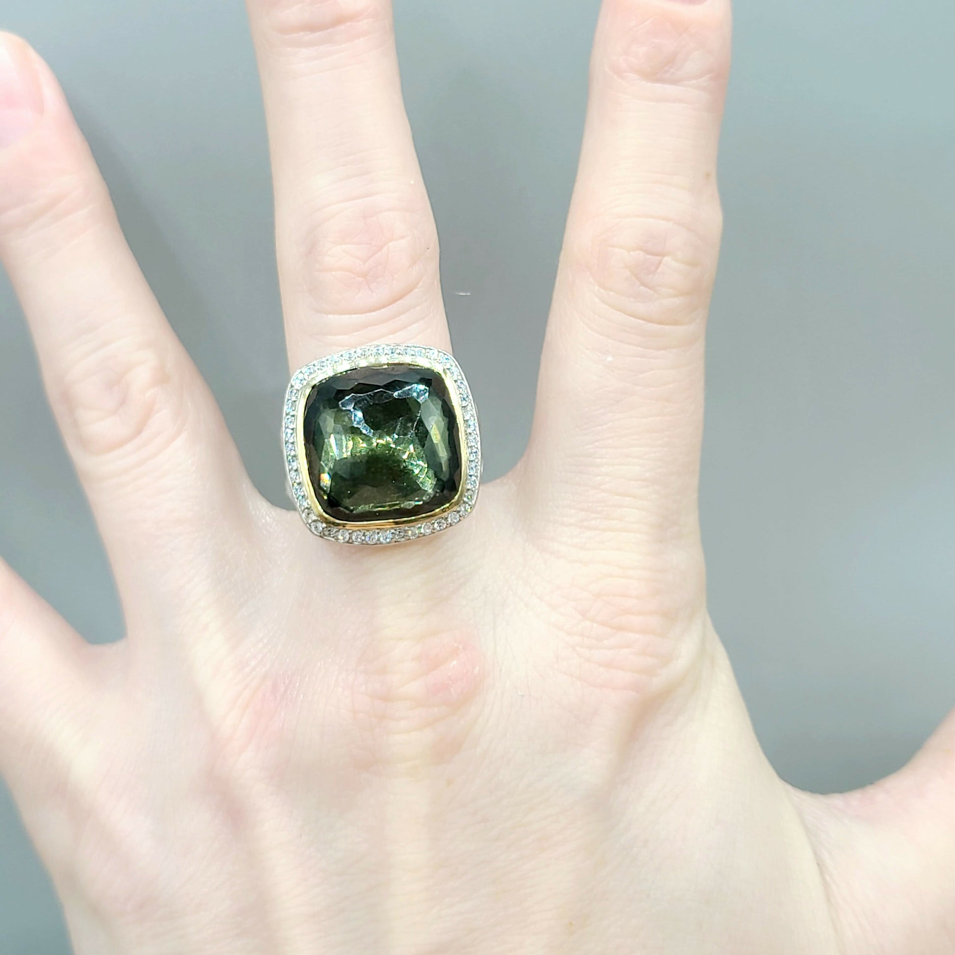  David Yurman Albion 17mm Green Orchid Silver Gold Diamond Ring