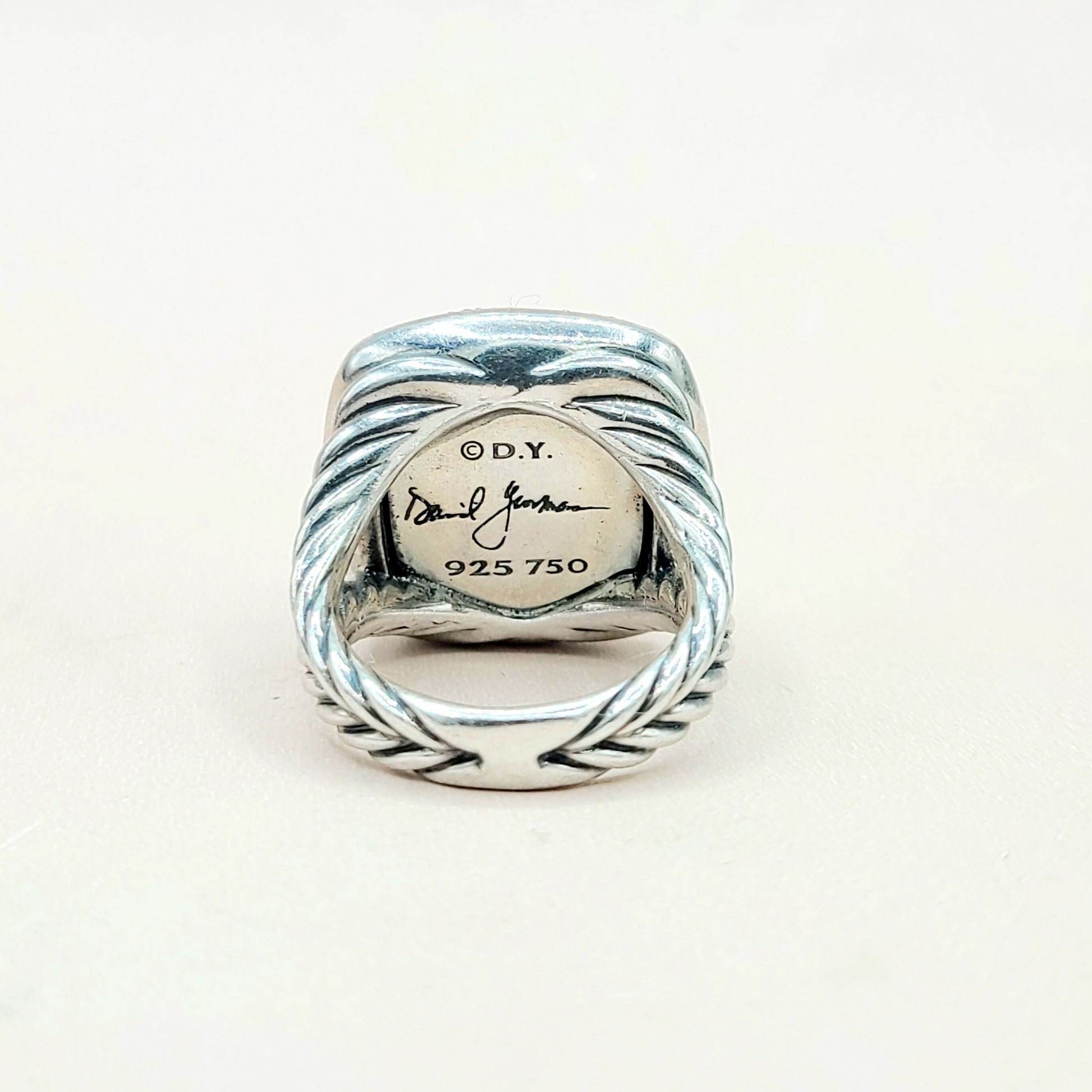  David Yurman Albion 17mm Green Orchid Silver Gold Diamond Ring