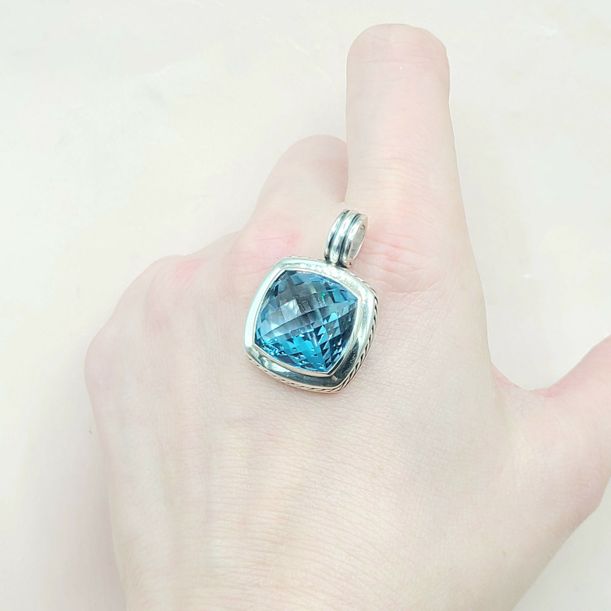  David Yurman-Albion 17mm Hampton-Blue Topaz-Pendant-Enhancer-