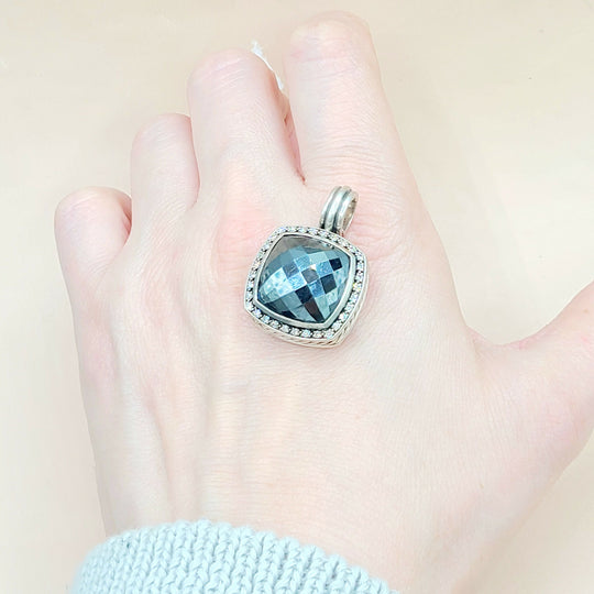  David-Yurman-Albion 17mm-Hematite-& Diamond Moonlight-Ice-Pendant-Enhancer